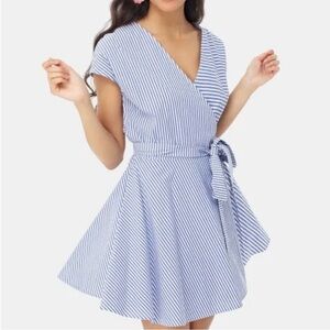 Vineyard Vines Blue and White Striped Wrap Mini Dress